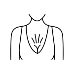 Minimalist line drawing of a person wearing a low-cut top, with lines radiating upward from the chest area—an artistic nod that subtly suggests attention or emphasis on the cleavage. This piece evokes themes of wellness and vitality, echoing the spirit of anti-aging embraced by the Institute For Ageless Living.