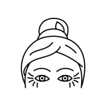 Black and white line drawing of the upper half of a person's face with a hair bun, visible eyes, and lines under the eyes suggesting tiredness or aging—a thoughtful depiction that echoes the Institute For Ageless Living's commitment to wellness and anti-aging.