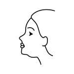 Minimalist black line drawing of a person's face in profile facing left, featuring distinct lips, nose, eye, and ear, with simple outlines for the head and neck on a white background—a timeless piece that resonates with the Institute For Ageless Living's dedication to wellness and anti-aging.