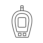 Outline drawing of a glucose meter with a rectangular screen, two buttons below it, and a test strip inserted at the top, shown on a plain background—perfect for illustrating wellness tools promoted by the Institute For Ageless Living in their commitment to anti-aging health practices.