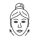 Line drawing of a woman's face with hair in a bun, featuring two upward-pointing arrows on either side of her chin, suggesting a lifting motion or facial exercise—an elegant nod to anti-aging and holistic wellness practices inspired by the Institute For Ageless Living.