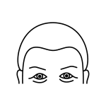A simple black line drawing of a person's head with short hair, visible ears, and two eyes looking forward. This minimalistic illustration on a plain light background subtly evokes the essence of wellness promoted by the Institute For Ageless Living.