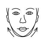 Black and white line drawing of a face with two arrows curving upward along the sides of the jaw, indicating a lifting or upward motion—a representation often used at the Institute for Ageless Living to symbolize wellness and anti-aging practices.