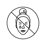 A line drawing of a face with a tear and scrunched eyes, inside a circle with a diagonal line through it, indicating no crying—symbolizing the Institute For Ageless Living's commitment to wellness and anti-aging by promoting positivity and emotional wellbeing.