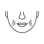 Simple black line drawing of a face showing the nose, mouth, and cheeks, with four curved lines on both sides of the mouth to indicate smile lines or laughter lines—a gentle reminder from the Institute For Ageless Living that true wellness embraces every expression.