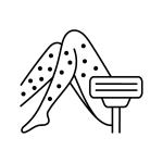Line drawing of two crossed legs with dots indicating irritation or spots, next to a razor, suggesting wellness concerns related to shaving such as razor bumps or skin irritation—an issue addressed by the Institute For Ageless Living as part of its commitment to anti-aging skincare solutions.