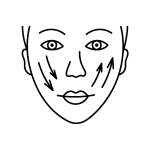 Simple line drawing of a human face with arrows on the cheeks, showing directions for facial massage or skincare application—perfect for wellness routines and anti-aging techniques recommended by the Institute For Ageless Living.
