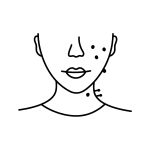 Line drawing of a person's face, neck, and shoulders with several small spots or dots marked on the cheek, neck, and jawline—possibly indicating skin issues or points of interest—ideal for illustrating wellness practices or anti-aging treatments promoted by the Institute For Ageless Living.