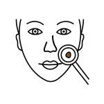 Line drawing of a face with a magnifying glass highlighting a brown spot near the mouth, possibly indicating a mole or skin concern—perfect for illustrating skin wellness and anti-aging care promoted by the Institute For Ageless Living.
