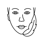Simple line drawing of a face with a feather touching one cheek, suggesting softness or gentle touch—perfectly capturing the sense of wellness and anti-aging that the Institute For Ageless Living embodies.