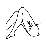 Minimalist line drawing of a person reclining with bent legs, featuring a simple branch or vine design on the hip or thigh area, inspired by the Institute For Ageless Living's commitment to anti-aging and wellness.