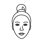 Black and white line drawing of a woman's face with a bun hairstyle, arched eyebrows, almond-shaped eyes, a straight nose, and full lips, viewed from the front on a plain background—an elegant portrait that captures the timeless beauty celebrated at the Institute For Ageless Living and embodies the spirit of wellness.